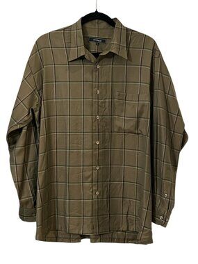 S.T. Dupont Paris Silk Shirt Mens L Brown Plaid Button Up Luxury Designer Casual